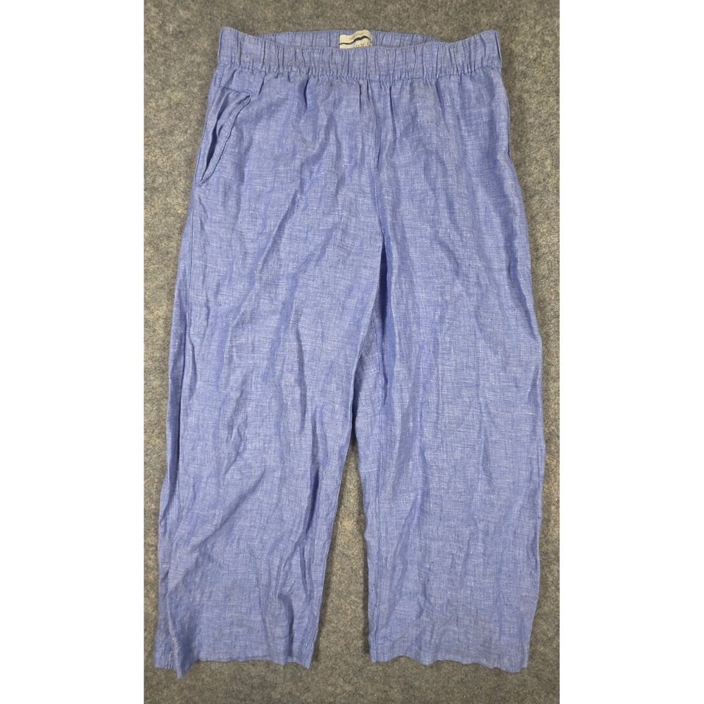 Cynthia Rowley Blue 100% Linen Elastic Waist Straight Leg Crop Pants Size Large